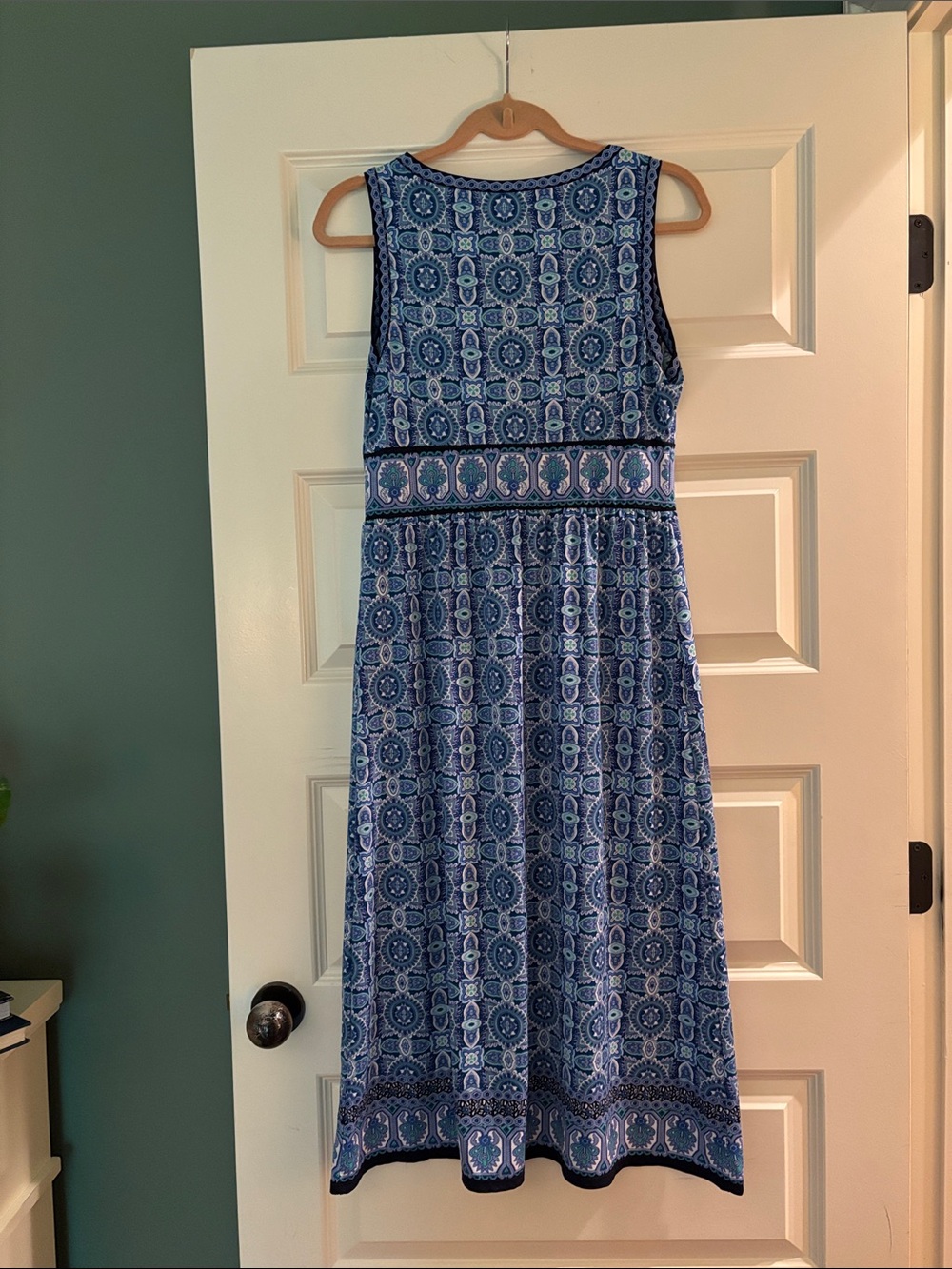Sleeveless Blue Patterned Wrap-Front Maxi Dress - Picture 2 of 5